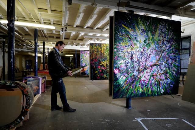 Artist Hugh Miller, 41,  has a studio at Glasshouses, near Harrogate.