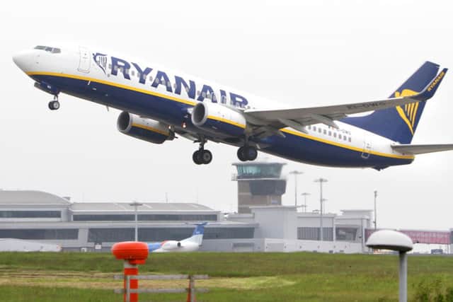Ryanair plane leaving Leeds Bradford Airport