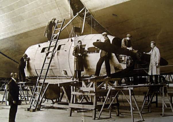 The R100 airship being built at Howden in the 1920's . It was designed by  Sir Barnes Wallace of Dambusters and Bouncilg Bomb fame.