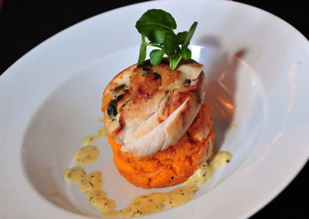 Chicken Dithose - chicken fillet South Africa, almonds, pumpkin and sunflower seeds, apricot honey, sweet mash potato at Pinfold Bistro at the Towngate Tearoom in Heptonstall. Picture by Tony Johnson