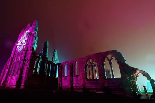 Whitby Abbey in North Yorkshire is floodlit as it takes part in its annual illumination.