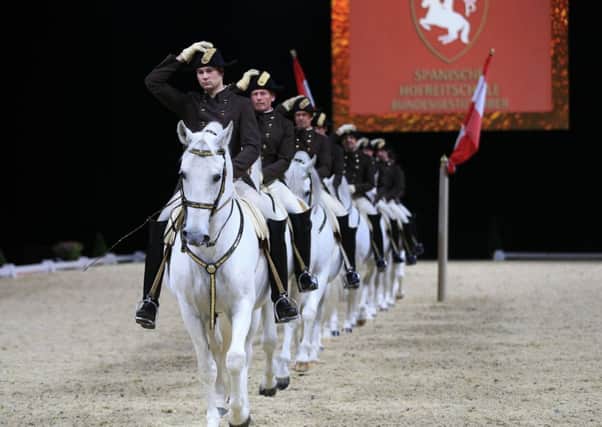 The Spanish Riding School of Vienna rehearse ahead of their UK tour at Sheffield Motorpoint Arena.