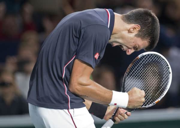 TOP MAN: Novak Djokovic celebrates his victory over Milos Raonic in Paris.