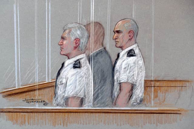 Court sketch by Julia Quenzler of the teenager who murdered teacher Ann Maguire in the dock at Leeds Crown Court.