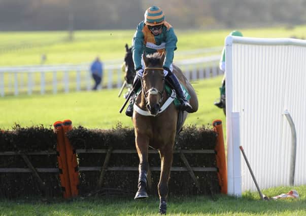 Cole Harden and Gavin Sheehan go on to win the bet 365 Hurdle Race during the Charlie Hall Chase day  at Wetherby on Saturday. Picture: John Giles/PA Wire