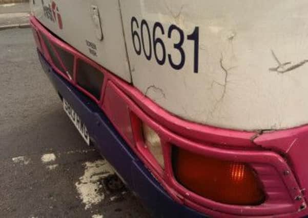 Damage to the bus involved in a 'crash for cash' case in Sheffield in 2011