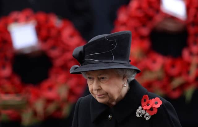 Queen Elizabeth II at the Cenotaph memorial in Whitehall