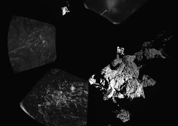 Philae's first panoramic image from the surface of a comet