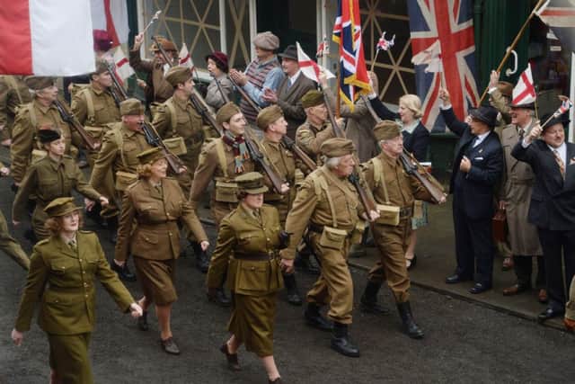Hundreds turn out to catch a glimpse of the stars from the new Dad's Army movie as a set-piece scene is filmed in Bridlington. Picture: Ross Parry Agency