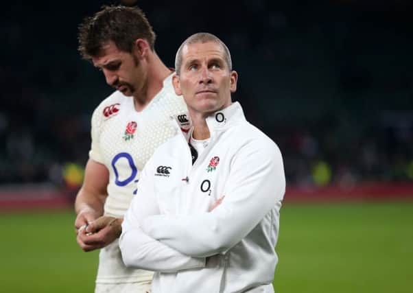 England coach Stuart Lancaster looks dejected after during the QBE International at Twickenham, London.