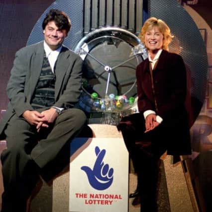 1994 National Lottery presenters Gordon Kennedy, Noel Edmonds and Anthea Turner