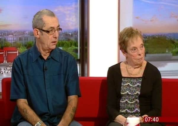 Tony and Jan Jenkinson appearing on BBC Breakfast, after they were charged an extra £100 by a hotel after leaving an online review describing it as a "filthy, stinking hovel".