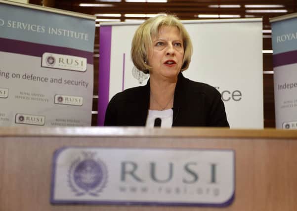 Home Secretary Teresa May speaks during the counter-terrorism awareness week conference at the Royal United Services Institute in Westminster, London.