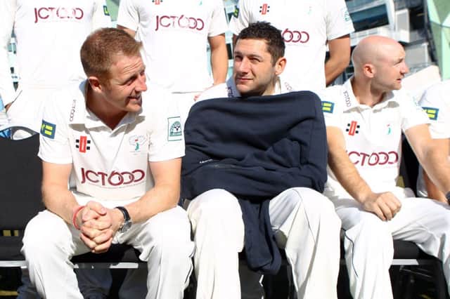 Yorkshire's Andrew Gale with Tim Bresnan.