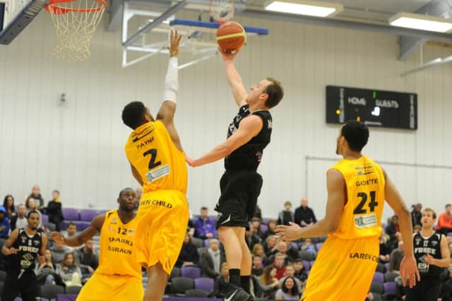 COMING UP SHORT: James McCann gets a shot in for Leeds Force against Sheffield Sharks last night. Picture: Bruce Rollinson.