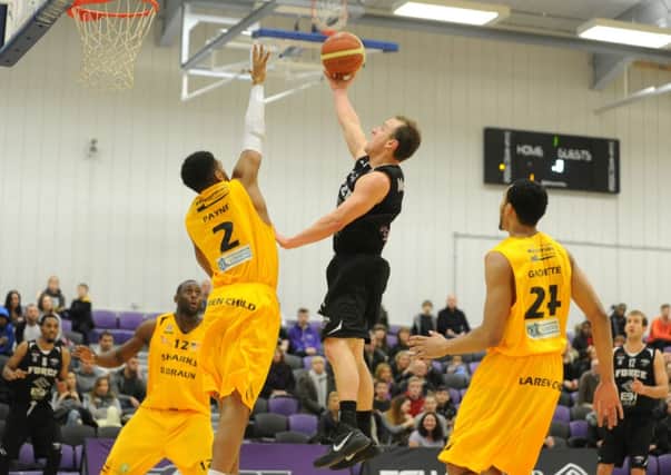 COMING UP SHORT: James McCann gets a shot in for Leeds Force against Sheffield Sharks last night. Picture: Bruce Rollinson.