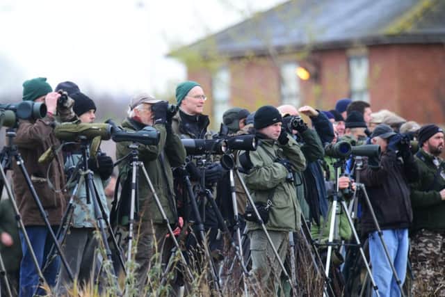 Twitchers at Calder Park near Pugneys in Wakefield where a Blyth's Pipit was spotted