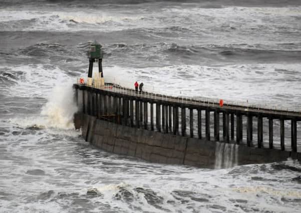 High water: Whitby's pier in rough seas