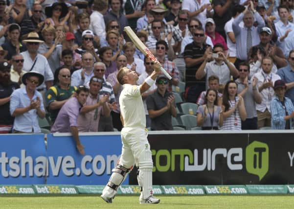 Australia's David Warner looks up at the sky after losing his wicket during the first day of a cricket test match against India in Adelaide, Australia on Tuesday. (AP Photo/James Elsby)
