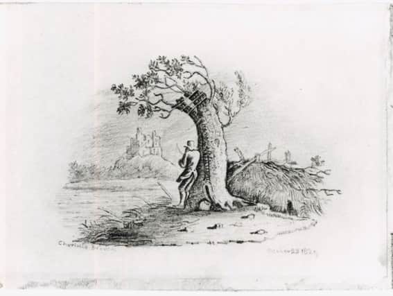 Charlotte Brontë drawing Fisherman Sheltering Against a Tree
