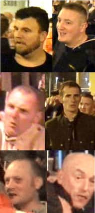 Two of the men wanted over disorder at the Leeds United v Blackburn game