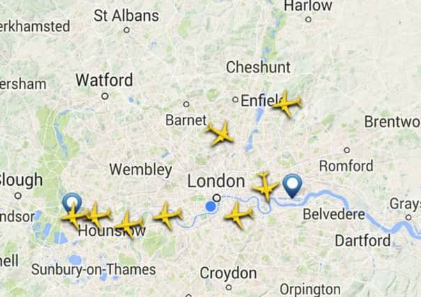 Planes stacking up over London airspace as flights at southern England airports were suspended