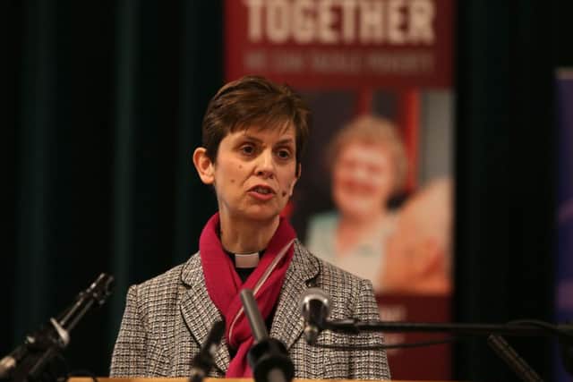 Rev Libby Lane in Stockport Town Hall after the announcement by the Church of England that she will be appointed as the first female bishop.