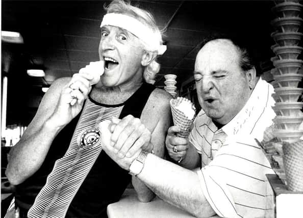 Jimmy Savile with Peter Jaconelli in May 1991