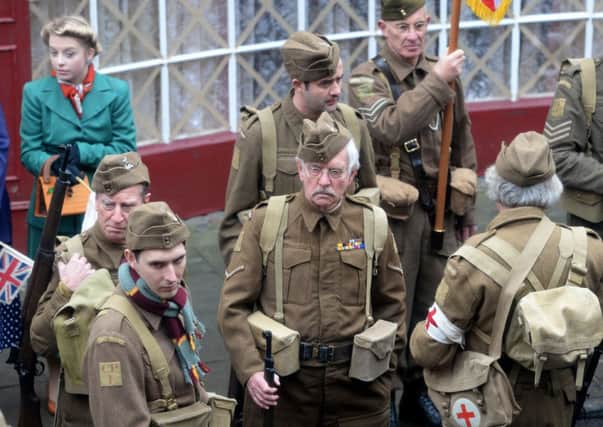 Sir Tom Courtenay (centre) plays Corporal Jones, on the set of the new Dad's Army film in Bridlington
