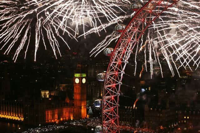 CELEBRATION: Thousands descended on Trafalgar Square for New Year's Eve. PIC: PA