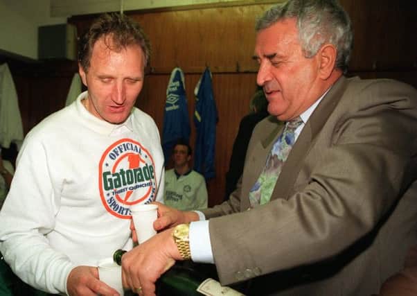 GOLDEN MOMENT: Chairman Leslie Silver with manager Howard Wilkinson after Leeds's final game of the 1991-92 season. A week earlier United had been confirmed as First Division champions. Picture: Mark Bickerdike.