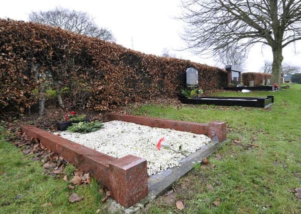 The grave of Peter Jaconelli with its headstone removed.  Below: Jaconelli with Jimmy Savile. Picture: Ross Parry Agency