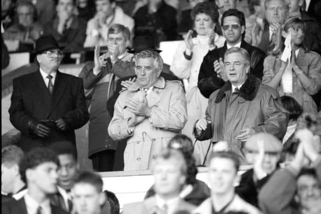 1990: Leslie Silver in the stands, with 

Peter Ridsdale behind.