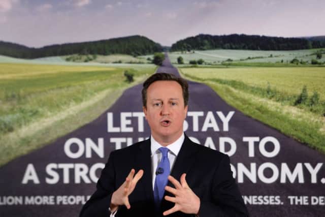 David Cameron addresses Conservative Party supporters at Dean Clough Mills in Halifax, as he kick-started the general election year by promoting the Tories' first campaign poster.
