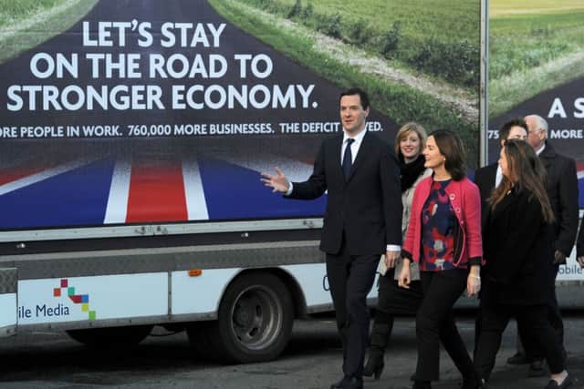 Chancellor George Osborne launches the Tories' first campaign poster.