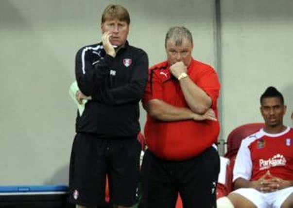 Rotherham assistant Paul Raynor, left with boss Steve Evans.