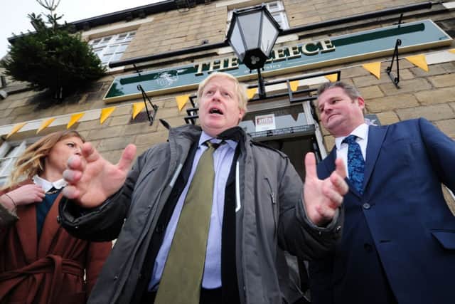 Boris Johnson pictured with MP Stuart Andrew on his visit to Farsley. Picture: Simon Hulme