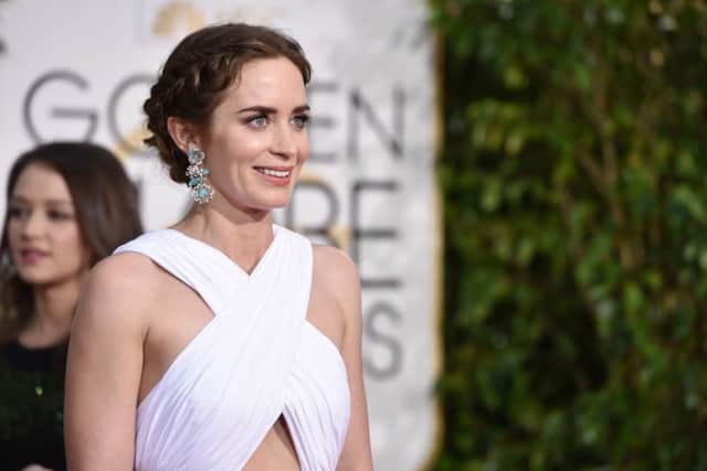 Emily Blunt arrives at the 72nd annual Golden Globe Awards