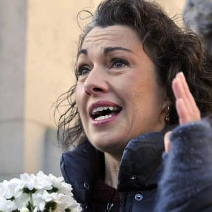 Rotherham MP Sarah Champion speaks during a gathering at Old Palace Yard in Westminster