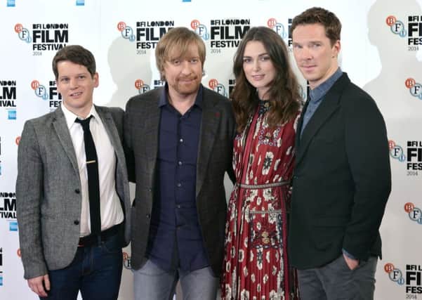 Screenwriter Graham Moore, Director Morten Tyldum, Keira Knightley and Benedict Cumberbatch as The Imitation Game is nominated for Best Picture at the 87th Academy Awards.