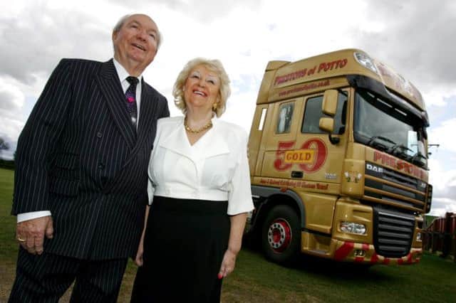 Anne and Richard Preston with one of their familiar lorries, which turned his haulage company into one of the most recognisable in Britain.