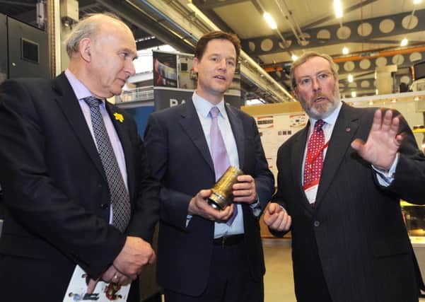 Business Secretary Vince Cable and Deputy Prime Minister Nick Clegg during a visit to the Advanced Manufacturing Research Centre in  Rotherham, in 2011