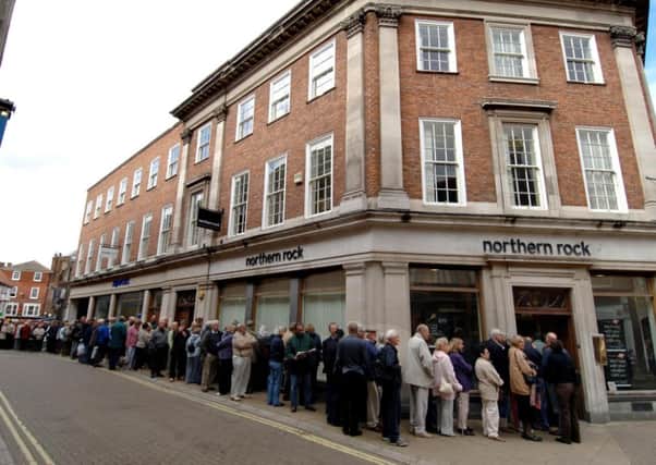 2007: Customers queuing to withdraw money from a Northern Rock Bank in York. PIC: PA