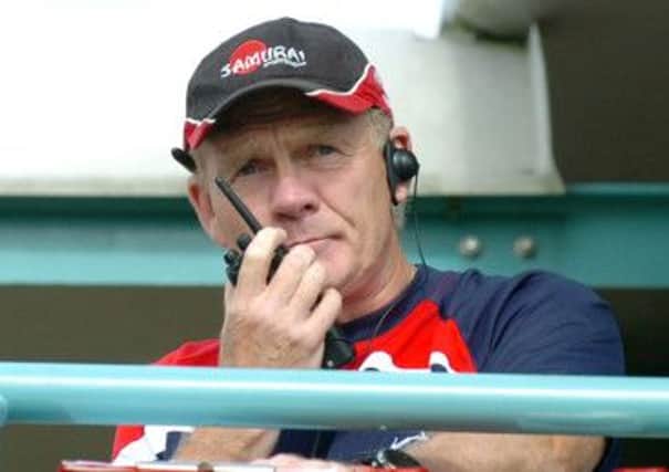 Doncaster Knights coach Clive Griffiths directs operations from high.  (Picture: Malcolm Billingham)