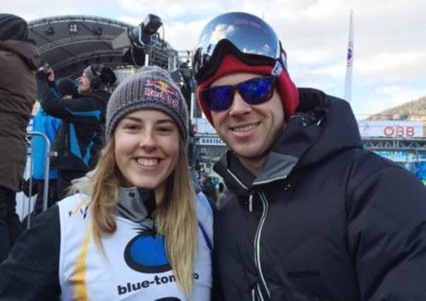 Katie Summerhayes with coach Jamie Matthew after finishing second at the World Championships in Kreischberg