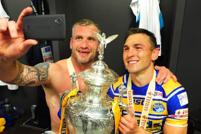 Jamie Peacock takes a selfie with Kevin Sinfield