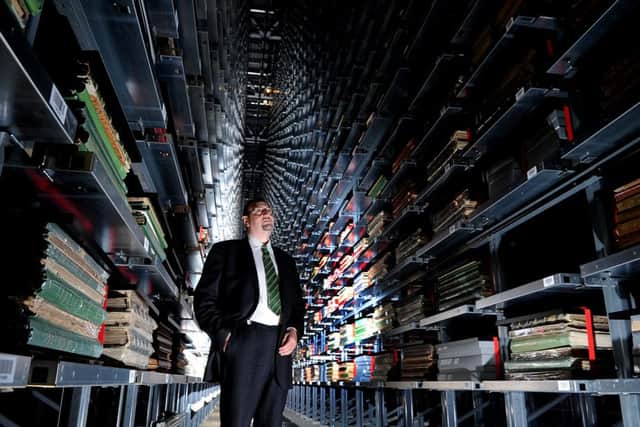 Phil Spence, chief operating officer for the British Library, in the storage void  at the new National Newspaper Building, at Boston Spa.