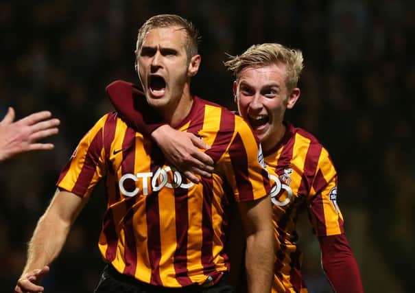 Bradford City's James Hanson celebrates scoring during the Capital One Cup Second Round match