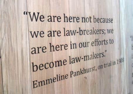 A quote from Sufragette Emmeline Pankhurst, lasered into wooden panels on the walls of the University's £24 million Alan Gilbert Learning Commons building by Barnsley-based Cutting Technologies.
