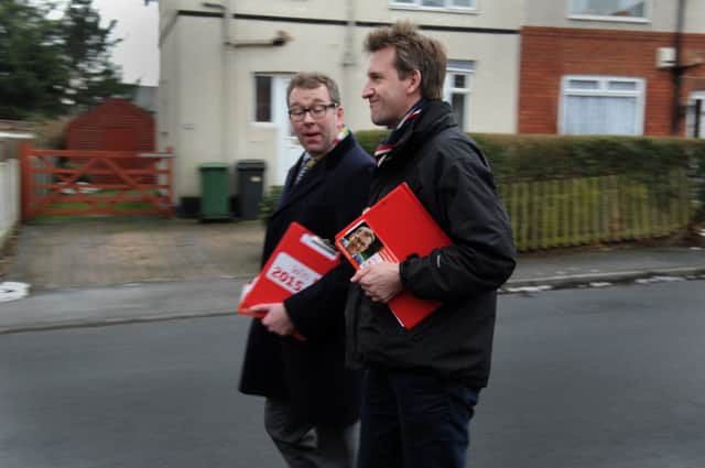 Dan Jarvis MP on the campaign trail with Labour's parliamentary candidate for Pudsey, Jamie Hanley, in Horsforth.  Picture: Bruce Rollinson